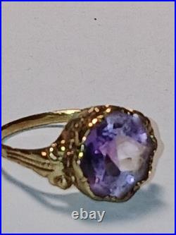 Antique Vintage 14K Gold Amethyst Ring size 6 2.7g English Hallmark AS IS