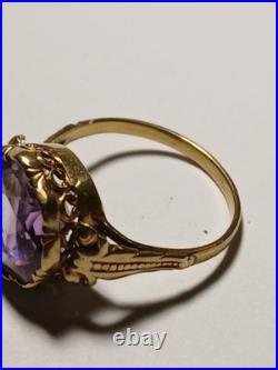 Antique Vintage 14K Gold Amethyst Ring size 6 2.7g English Hallmark AS IS