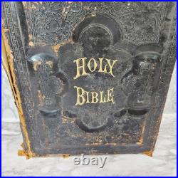 Antique Vintage 1892 Pronouncing Parallel Family Holy Bible KJ & Revised