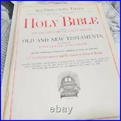 Antique Vintage 1892 Pronouncing Parallel Family Holy Bible KJ & Revised