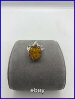 Antique Vintage 925 Silver Baltic Amber Oval Womens Ring Sz 9 English Maker