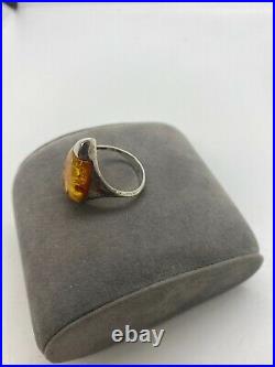 Antique Vintage 925 Silver Baltic Amber Oval Womens Ring Sz 9 English Maker