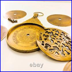 Antique Vintage Brass English Arabic Calendar 8 Astrological Globe Map Calendar