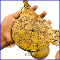 Antique Vintage Brass English Arabic Calendar 8 Astrological Globe Map Calendar