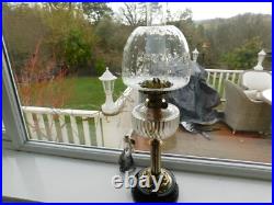 Antique Vintage Brass English Make Oil Lamp & Chimney