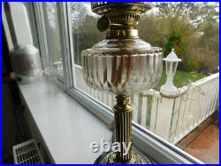 Antique Vintage Brass English Make Oil Lamp & Chimney