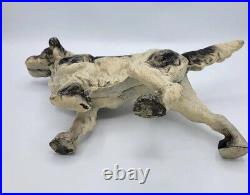 Antique Vintage Cast Iron English Pointer Dog Black White Doorstop Statue