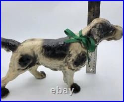 Antique Vintage Cast Iron English Pointer Dog Black White Doorstop Statue