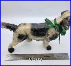 Antique Vintage Cast Iron English Pointer Dog Black White Doorstop Statue