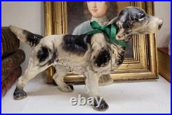 Antique Vintage Cast Iron English Pointer Dog Black White Doorstop Statue