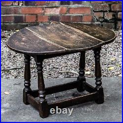 Antique Vintage Charles II English Oak Small Drop Leaf Table C1680