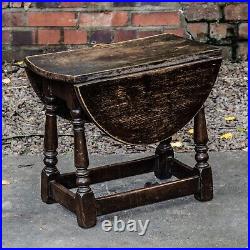 Antique Vintage Charles II English Oak Small Drop Leaf Table C1680