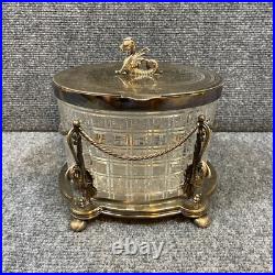 Antique Vintage Crystal Cut Glass Silver Plated Biscuit Box English Seahorse