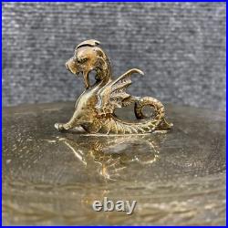 Antique Vintage Crystal Cut Glass Silver Plated Biscuit Box English Seahorse