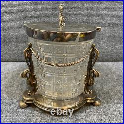 Antique Vintage Crystal Cut Glass Silver Plated Biscuit Box English Seahorse