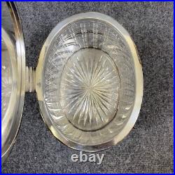Antique Vintage Crystal Cut Glass Silver Plated Biscuit Box English Seahorse