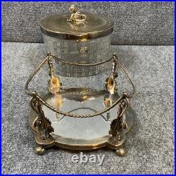 Antique Vintage Crystal Cut Glass Silver Plated Biscuit Box English Seahorse