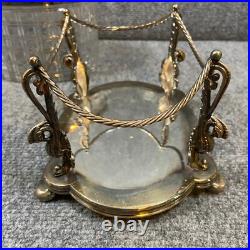 Antique Vintage Crystal Cut Glass Silver Plated Biscuit Box English Seahorse
