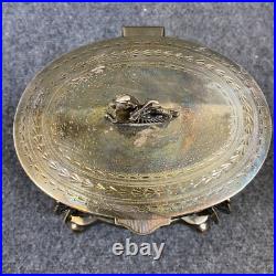 Antique Vintage Crystal Cut Glass Silver Plated Biscuit Box English Seahorse