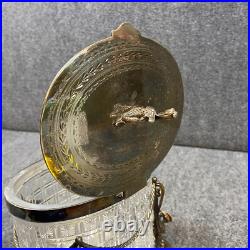Antique Vintage Crystal Cut Glass Silver Plated Biscuit Box English Seahorse