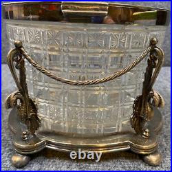 Antique Vintage Crystal Cut Glass Silver Plated Biscuit Box English Seahorse