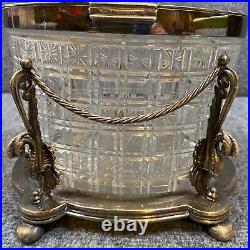 Antique Vintage Crystal Cut Glass Silver Plated Biscuit Box English Seahorse