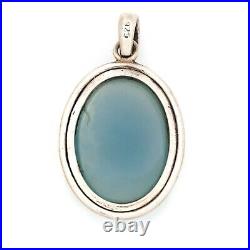 Antique Vintage Deco Sterling Silver English Chalcedony Necklace Pendant 16.1g