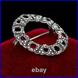 Antique Vintage Deco Sterling Silver English Marcasite Wreath Pin Brooch 6.4g