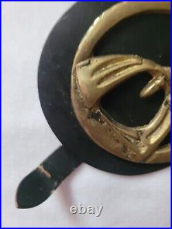 Antique/Vintage English 3 Horse Brass Medallions Leather Strap