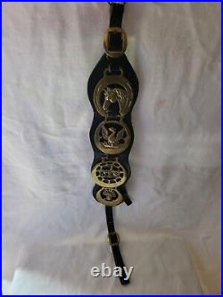 Antique/Vintage English 4 Horse Brass Medallions Leather Strap