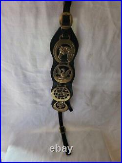 Antique/Vintage English 4 Horse Brass Medallions Leather Strap