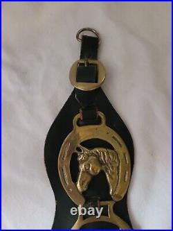 Antique/Vintage English 4 Horse Brass Medallions Leather Strap