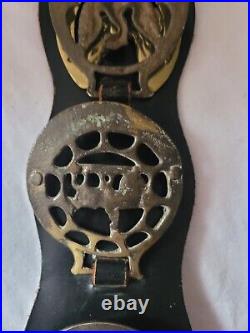 Antique/Vintage English 4 Horse Brass Medallions Leather Strap