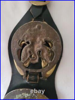 Antique/Vintage English 4 Horse Brass Medallions Leather Strap