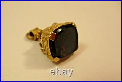 Antique Vintage English 9K Yellow Gold 375 Bloodstone Signet Blank Seal Ornate
