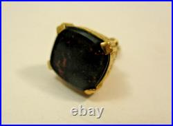 Antique Vintage English 9K Yellow Gold 375 Bloodstone Signet Blank Seal Ornate