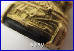 Antique Vintage English 9K Yellow Gold 375 Bloodstone Signet Blank Seal Ornate