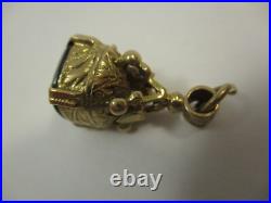 Antique Vintage English 9K Yellow Gold 375 Bloodstone Signet Blank Seal Ornate