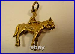 Antique Vintage English 9K Yellow Gold 375 Charm Lady Godiva Woman on Horse 3D