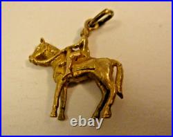 Antique Vintage English 9K Yellow Gold 375 Charm Lady Godiva Woman on Horse 3D