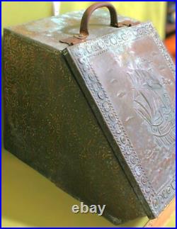 Antique Vintage English Brass Coal Box Hod Firewood Storage Victorian Embossed
