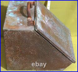 Antique Vintage English Brass Coal Box Hod Firewood Storage Victorian Embossed