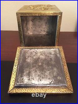 Antique Vintage English Brass Embossed Footed Tea Tobacco Caddy Box Family Motif