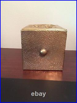 Antique Vintage English Brass Embossed Footed Tea Tobacco Caddy Box Family Motif