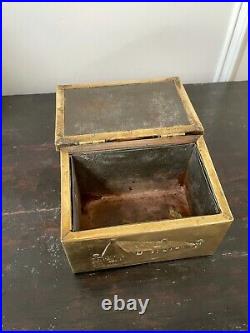 Antique Vintage English Brass Embossed Tobacco Tea Caddy Box Tin Liner