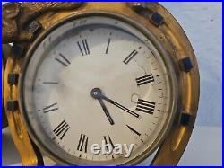 Antique Vintage English Brass Horseshoe Fox Hunt Clock Barometer Clock Set 1900s