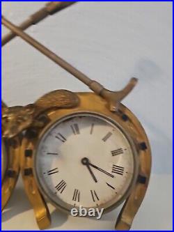 Antique Vintage English Brass Horseshoe Fox Hunt Clock Barometer Clock Set 1900s