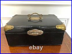 Antique Vintage English Cigar Trinket Jewelry Box Brass Decorations W Handle