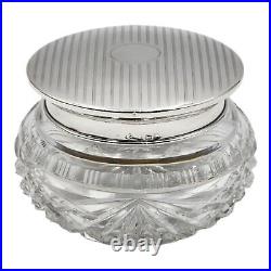 Antique Vintage English Crystal Sterling Silver Powder or Trinket Box Jar