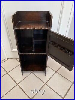 Antique Vintage English Dark Oak Wood Beaded Tobacco Pipe Cabinet Stand
